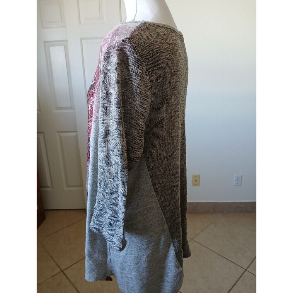 Energe World Wear Women Size Large Crimson Abstract 3/4 Sleeve Casual Top‎ - Picture 4 of 16
